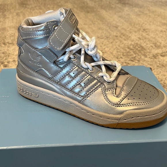 adidas Shoes - Adidas Silver Hightop Sneakers